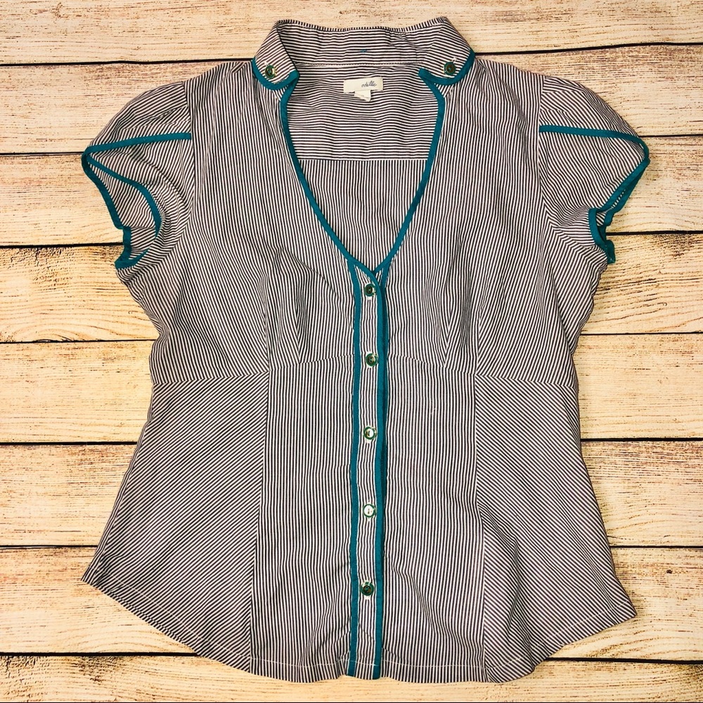 Odille Striped Button Down Turquoise Blue